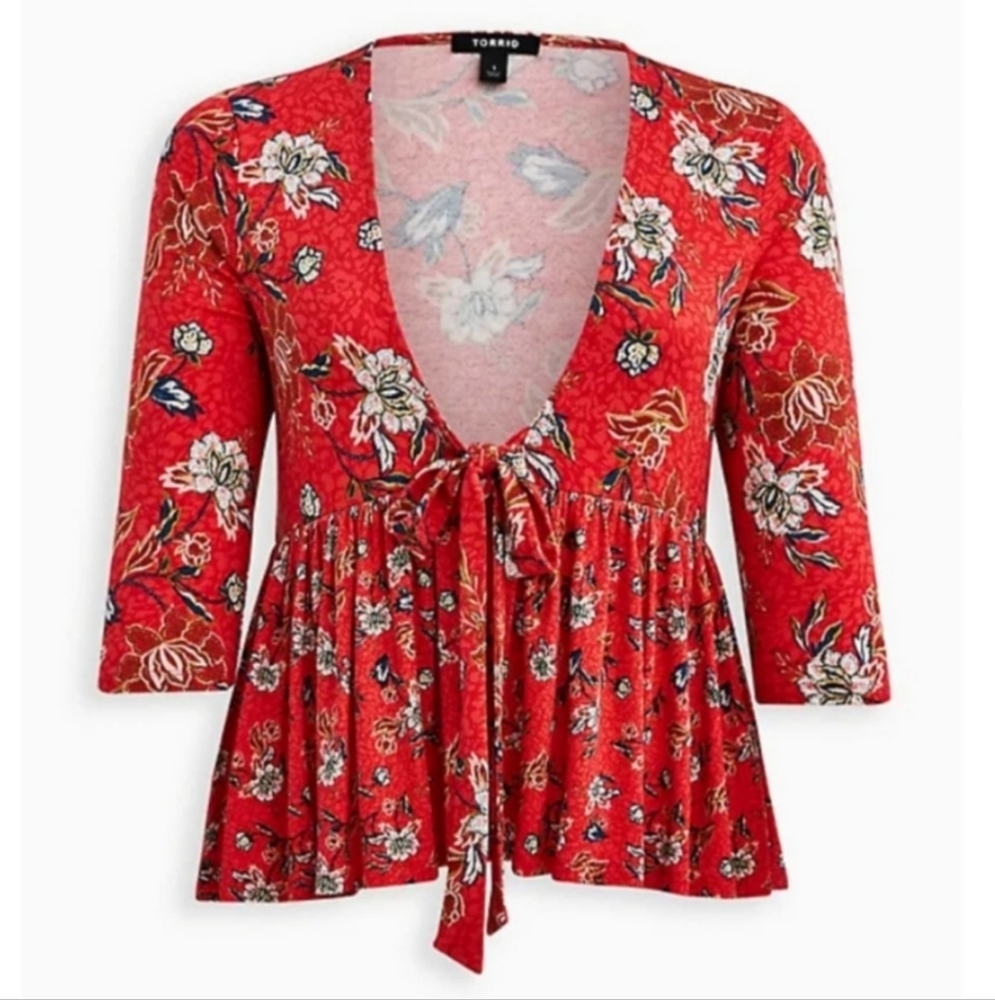 Torrid Red Floral Blouse